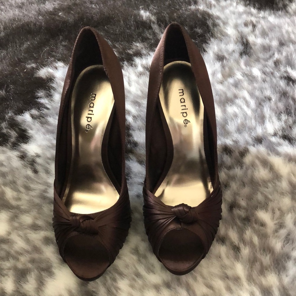 Brown satin heels